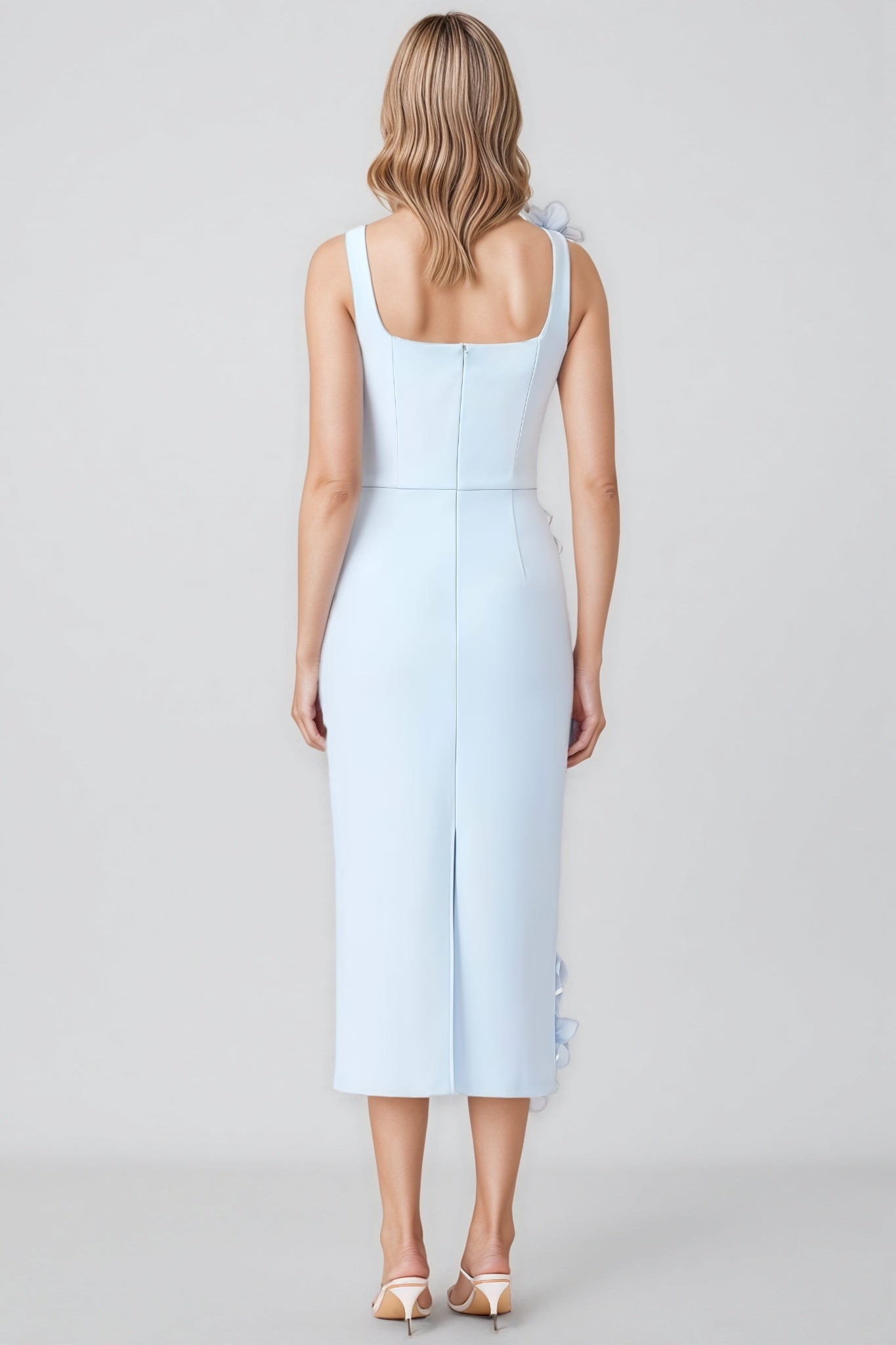 Molao Blue 3D Floral Midi Dress