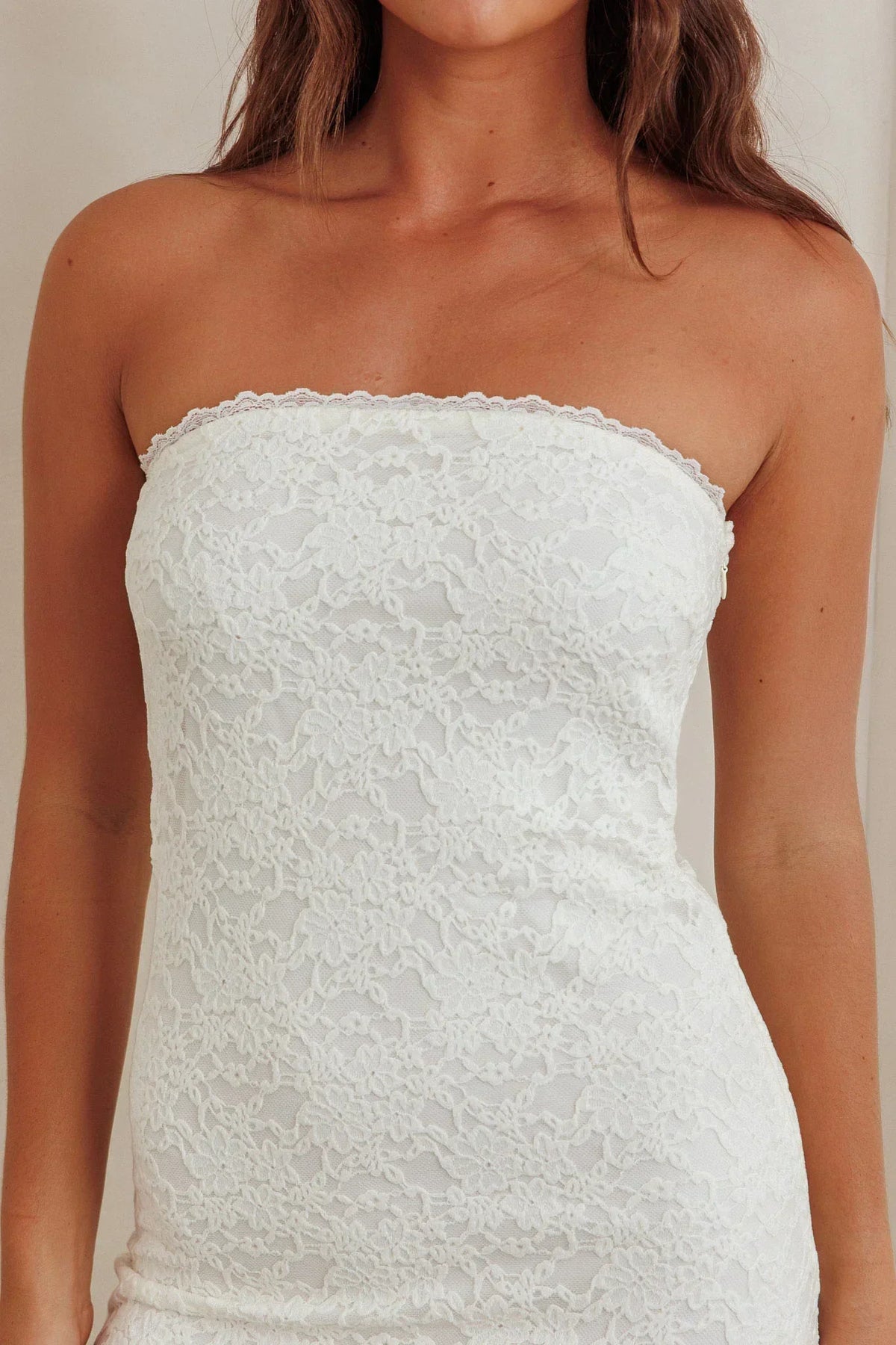 Floral Lace Strapless Scalloped Hem Column Maxi Dress 4