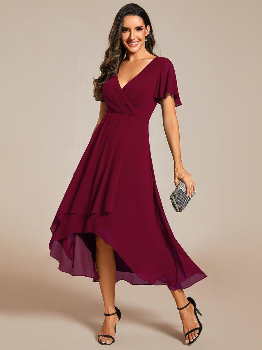 V-Neck Flutter Sleeve Chiffon High Low Midi Dress Wedding Guest 30