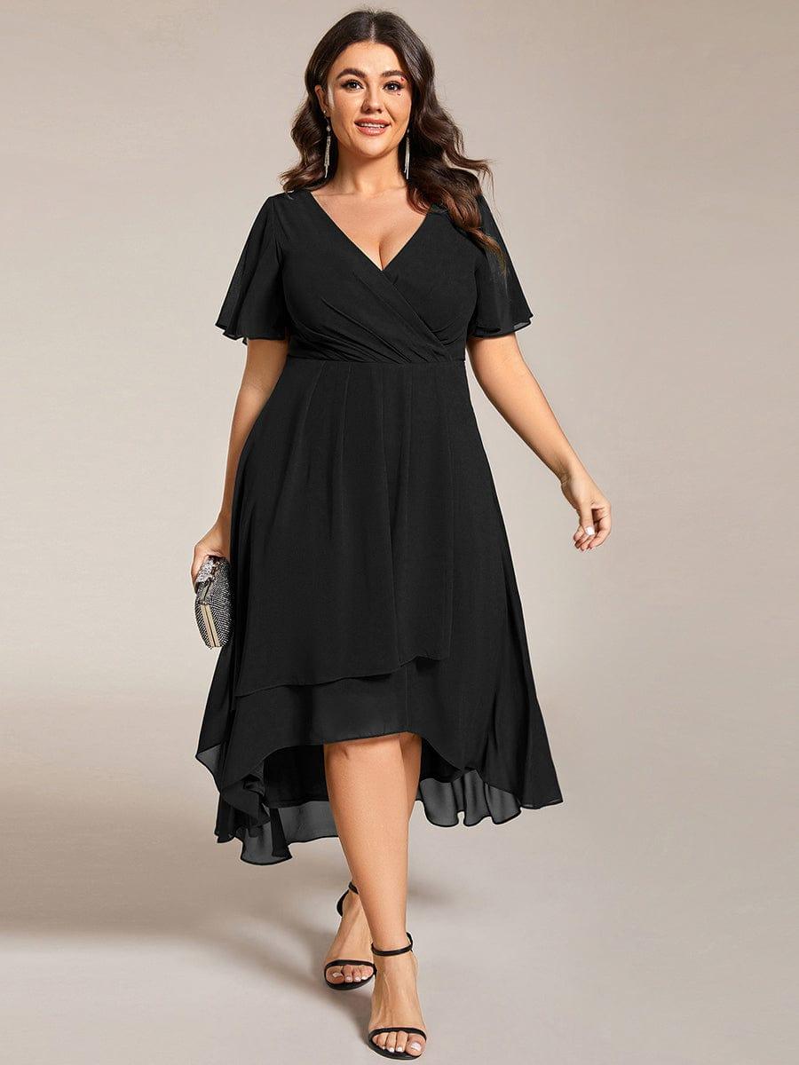 V-Neck Flutter Sleeve Chiffon High Low Midi Dress Wedding Guest 18