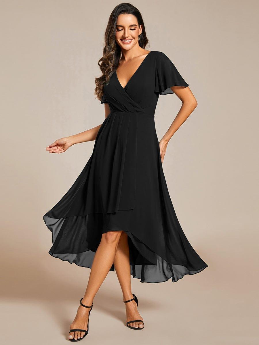 V-Neck Flutter Sleeve Chiffon High Low Midi Dress Wedding Guest 5