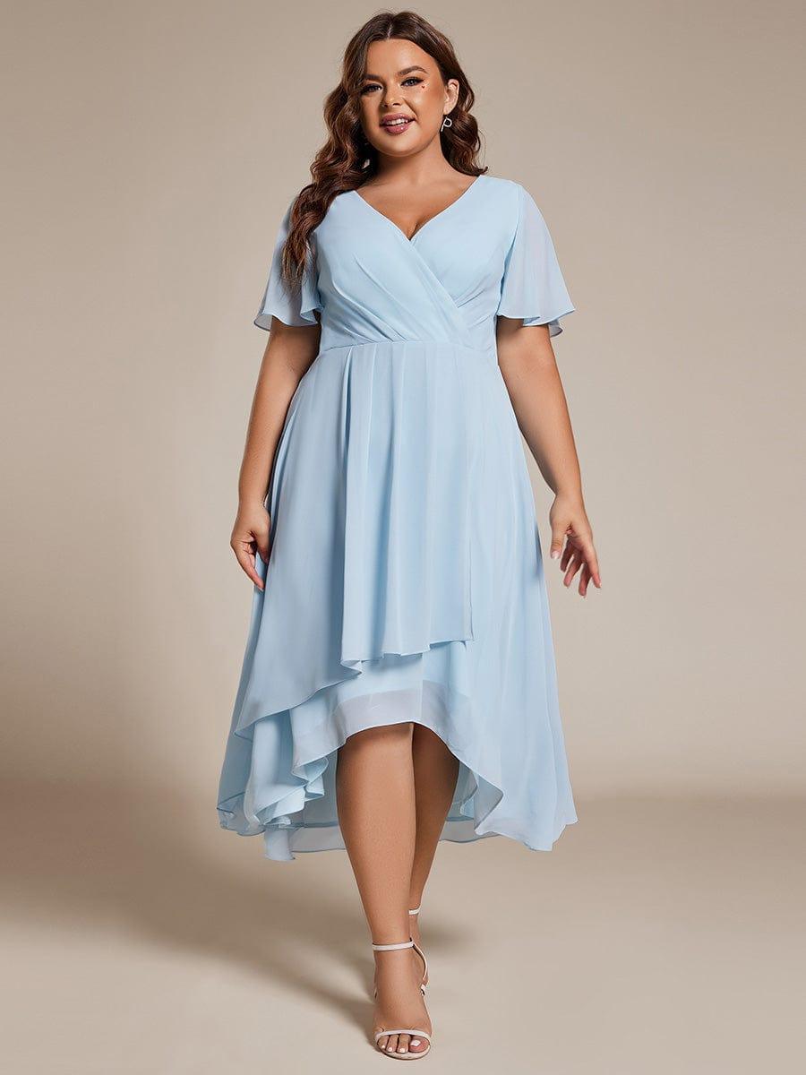 V-Neck Flutter Sleeve Chiffon High Low Midi Dress Wedding Guest
