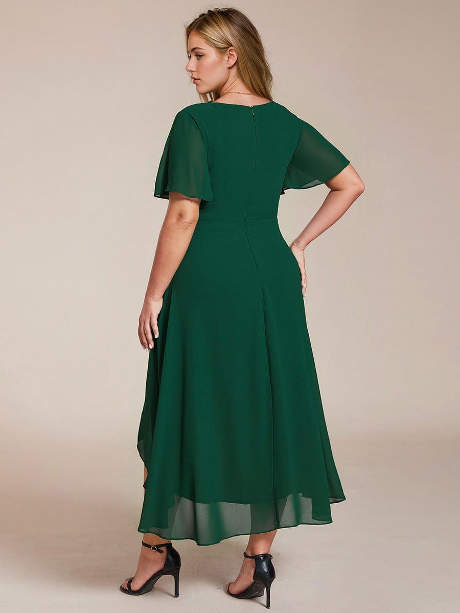 V-Neck Flutter Sleeve Chiffon High Low Midi Dress Wedding Guest 13
