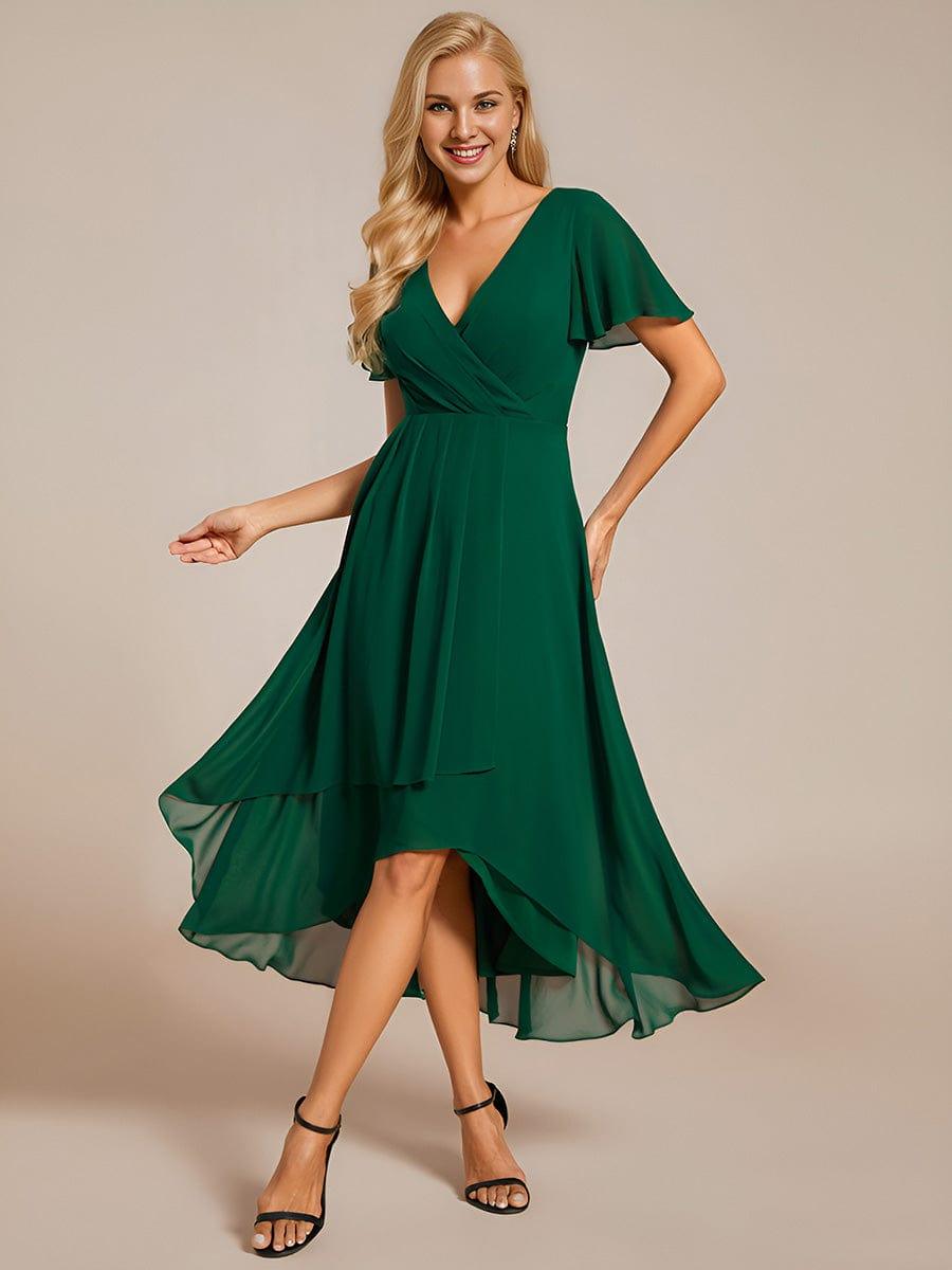 V-Neck Flutter Sleeve Chiffon High Low Midi Dress Wedding Guest 11