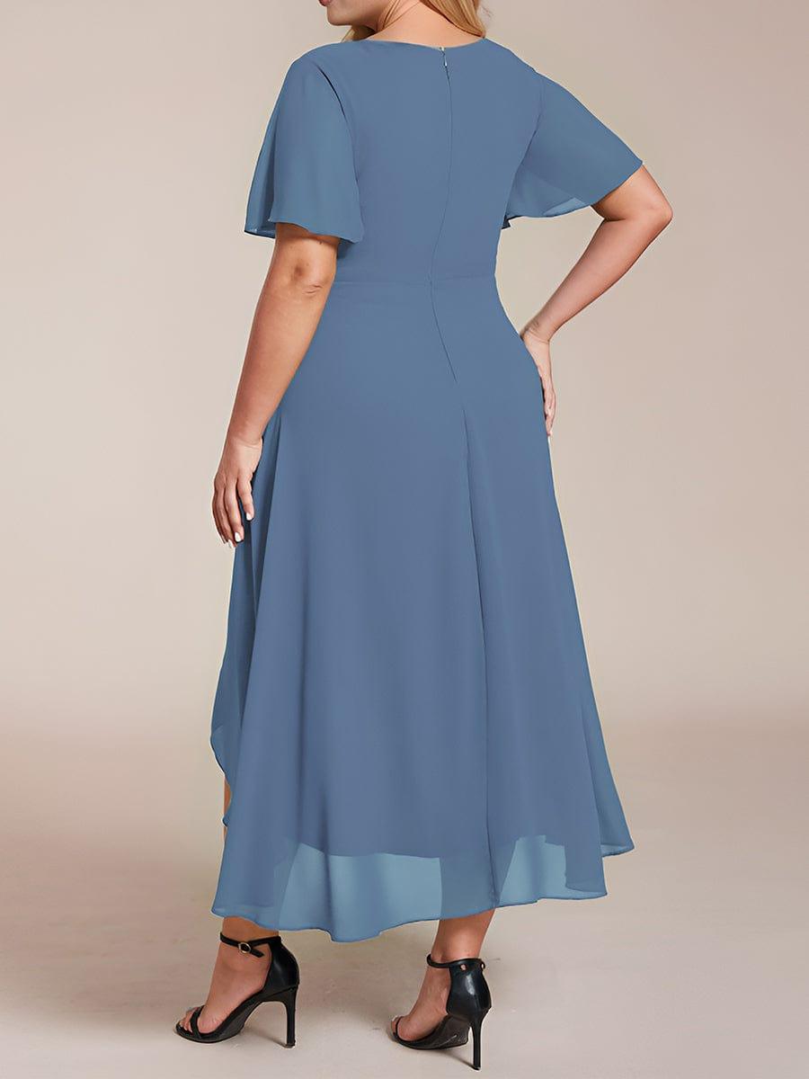 V-Neck Flutter Sleeve Chiffon High Low Midi Dress Wedding Guest 49