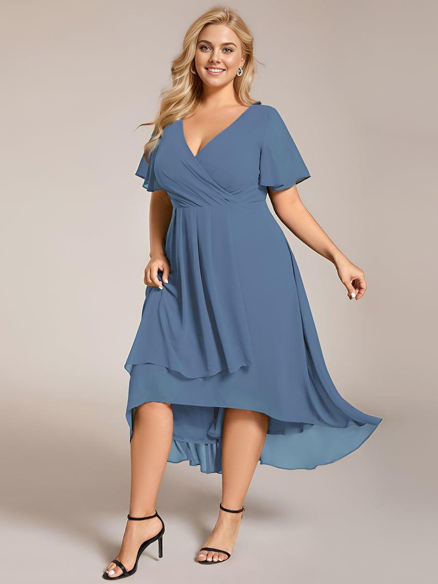 V-Neck Flutter Sleeve Chiffon High Low Midi Dress Wedding Guest 48