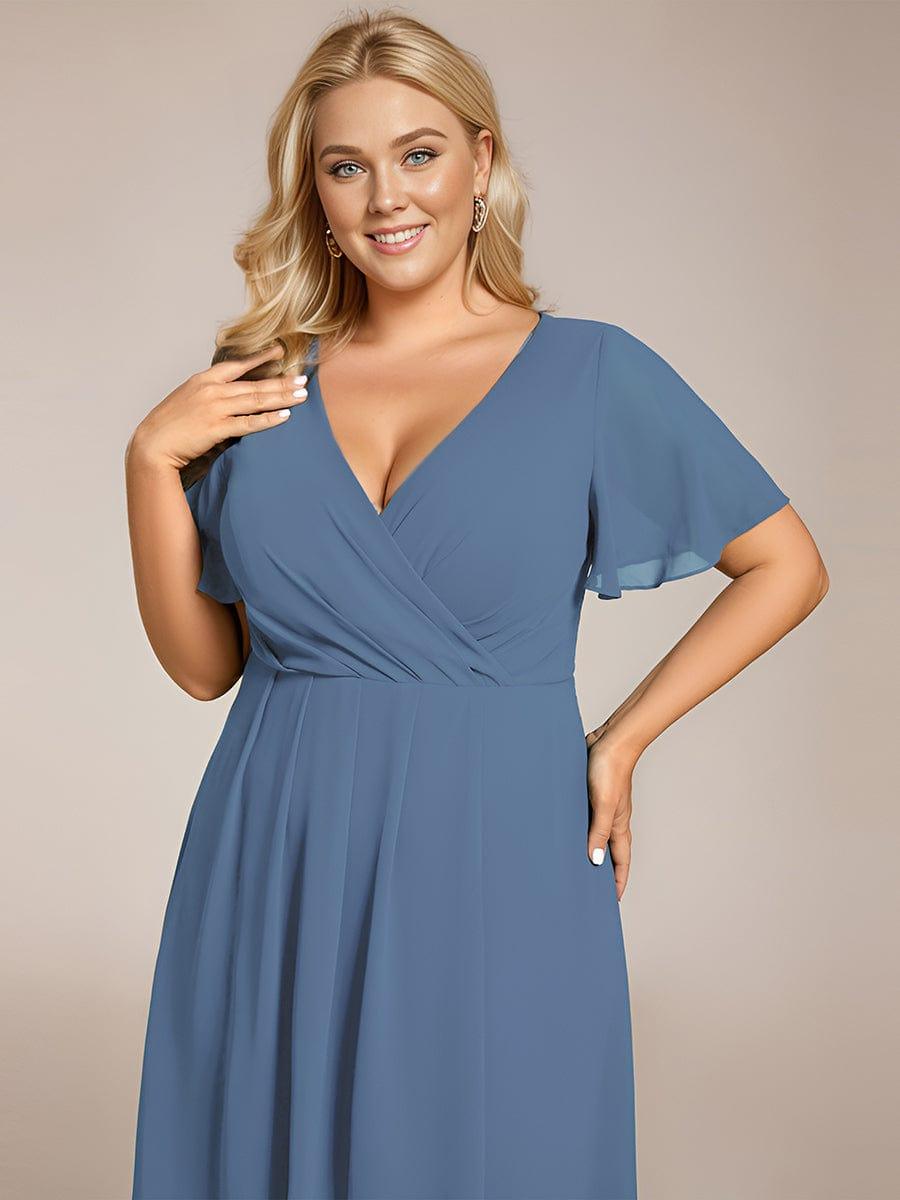 V-Neck Flutter Sleeve Chiffon High Low Midi Dress Wedding Guest 50