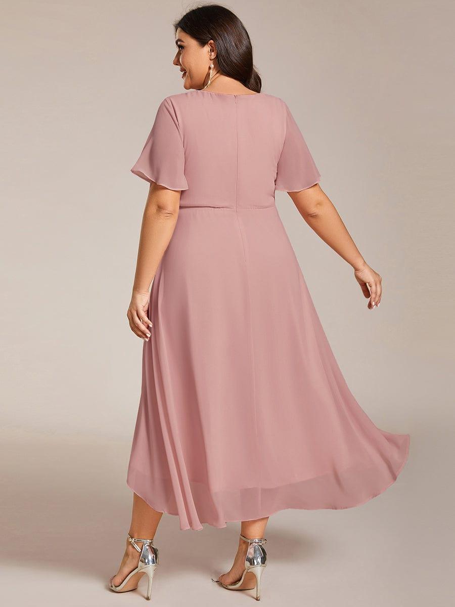 V-Neck Flutter Sleeve Chiffon High Low Midi Dress Wedding Guest