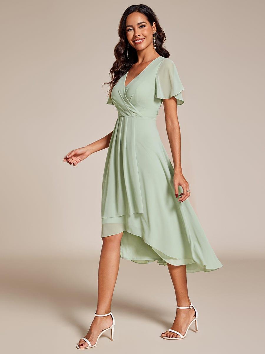 V-Neck Flutter Sleeve Chiffon High Low Midi Dress Wedding Guest