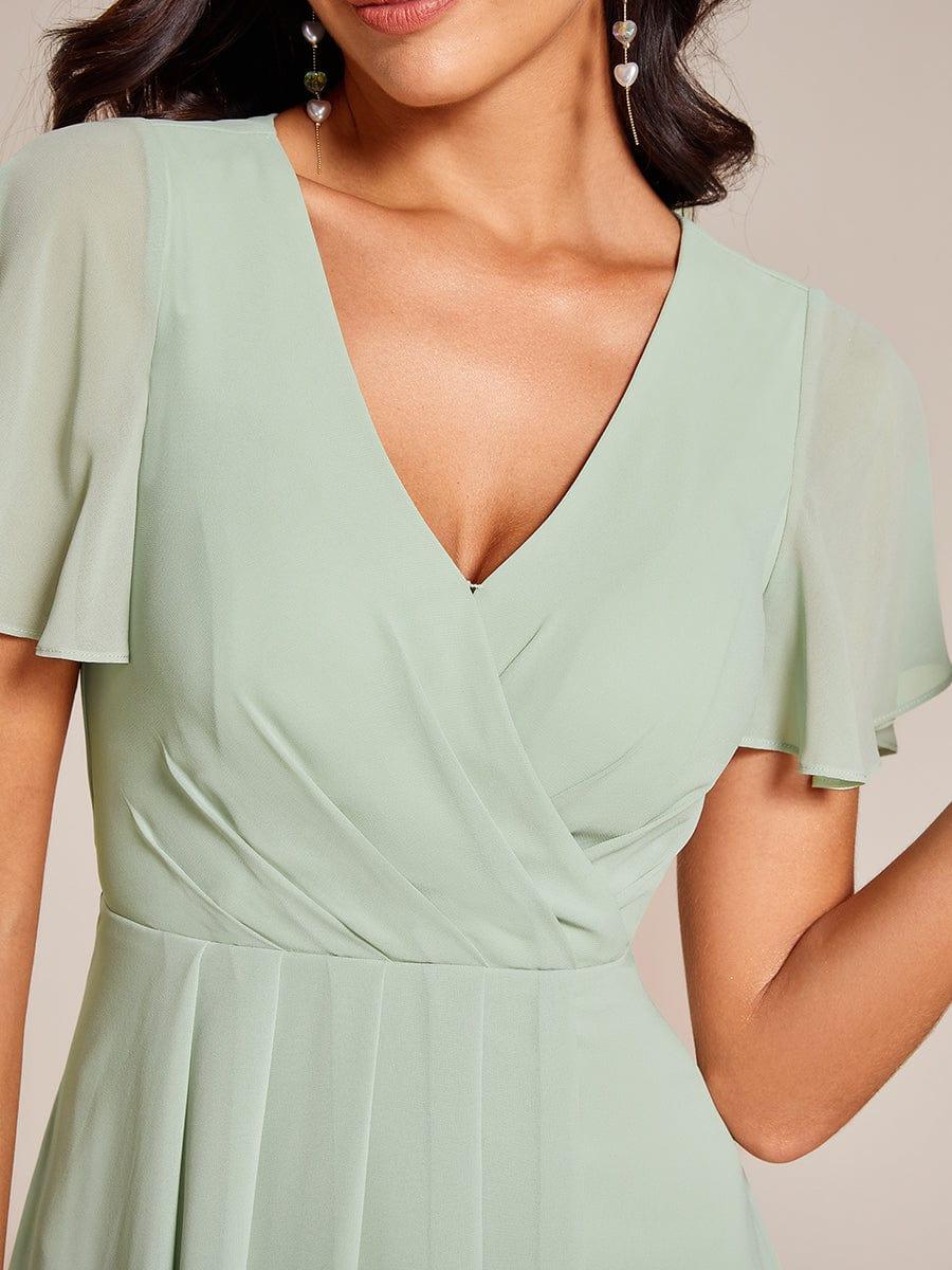 V-Neck Flutter Sleeve Chiffon High Low Midi Dress Wedding Guest