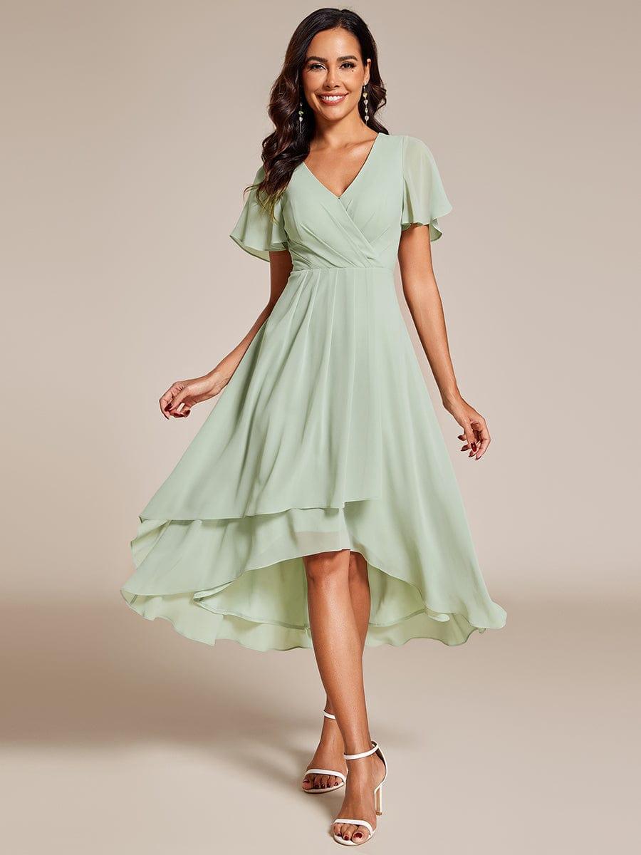 V-Neck Flutter Sleeve Chiffon High Low Midi Dress Wedding Guest 3