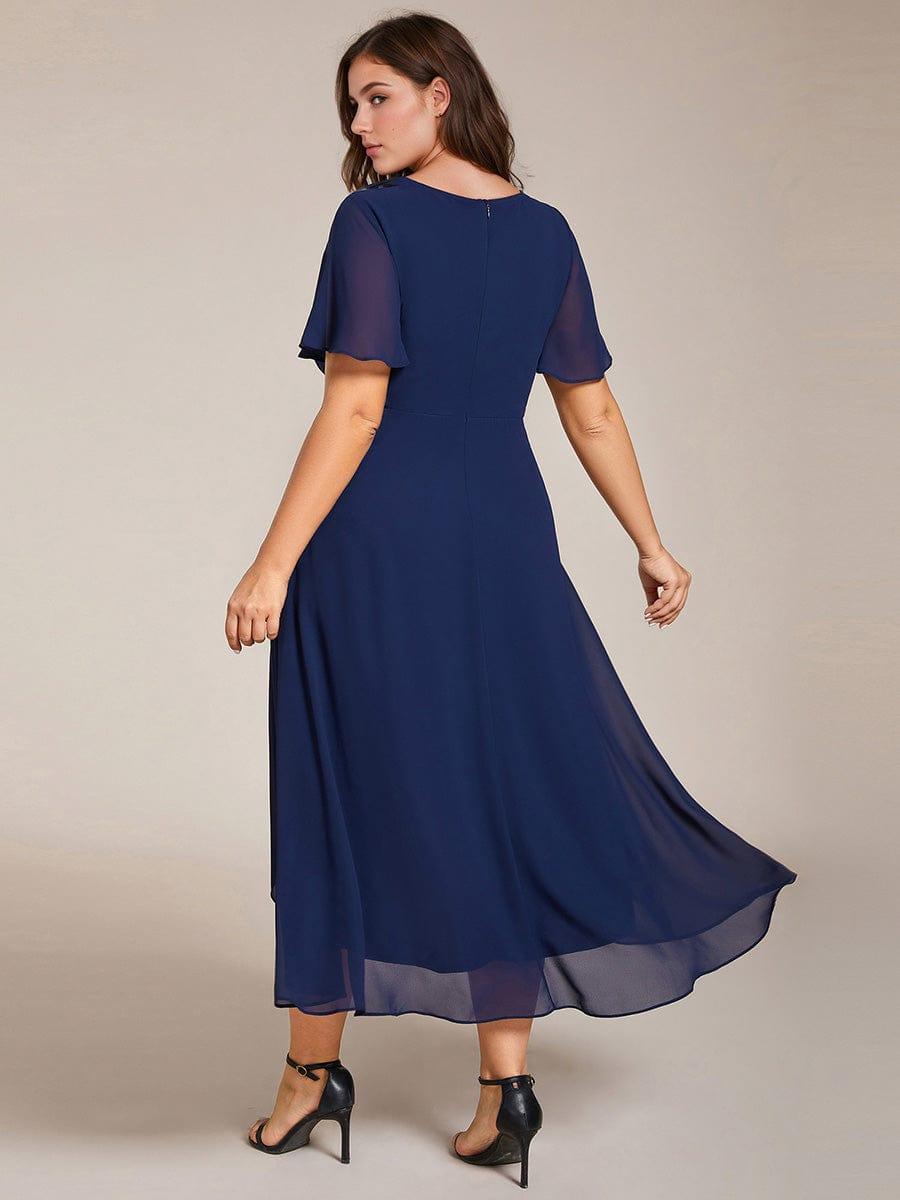 V-Neck Flutter Sleeve Chiffon High Low Midi Dress Wedding Guest 25