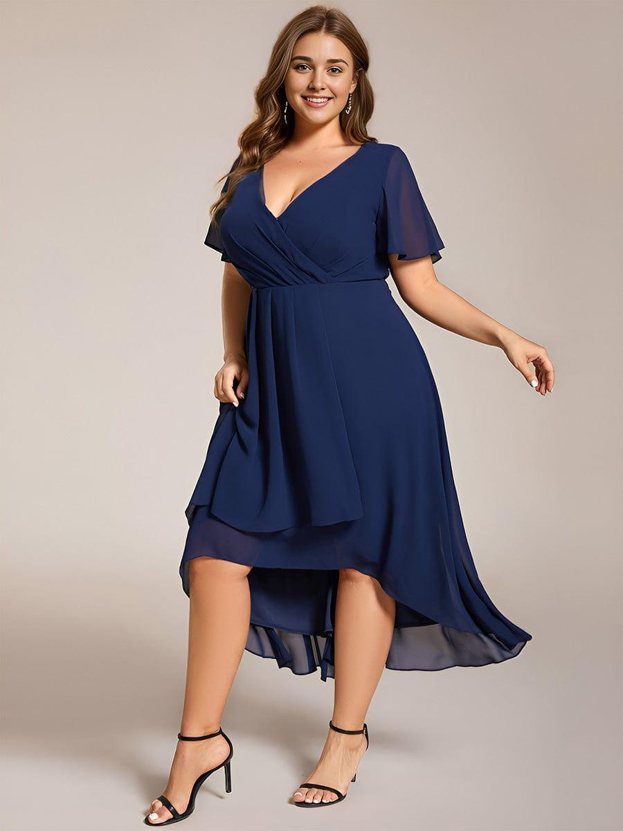V-Neck Flutter Sleeve Chiffon High Low Midi Dress Wedding Guest 24