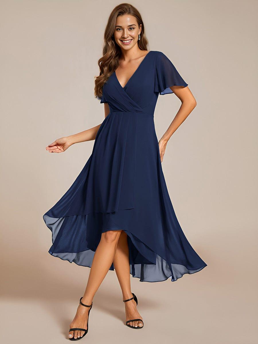 V-Neck Flutter Sleeve Chiffon High Low Midi Dress Wedding Guest 22