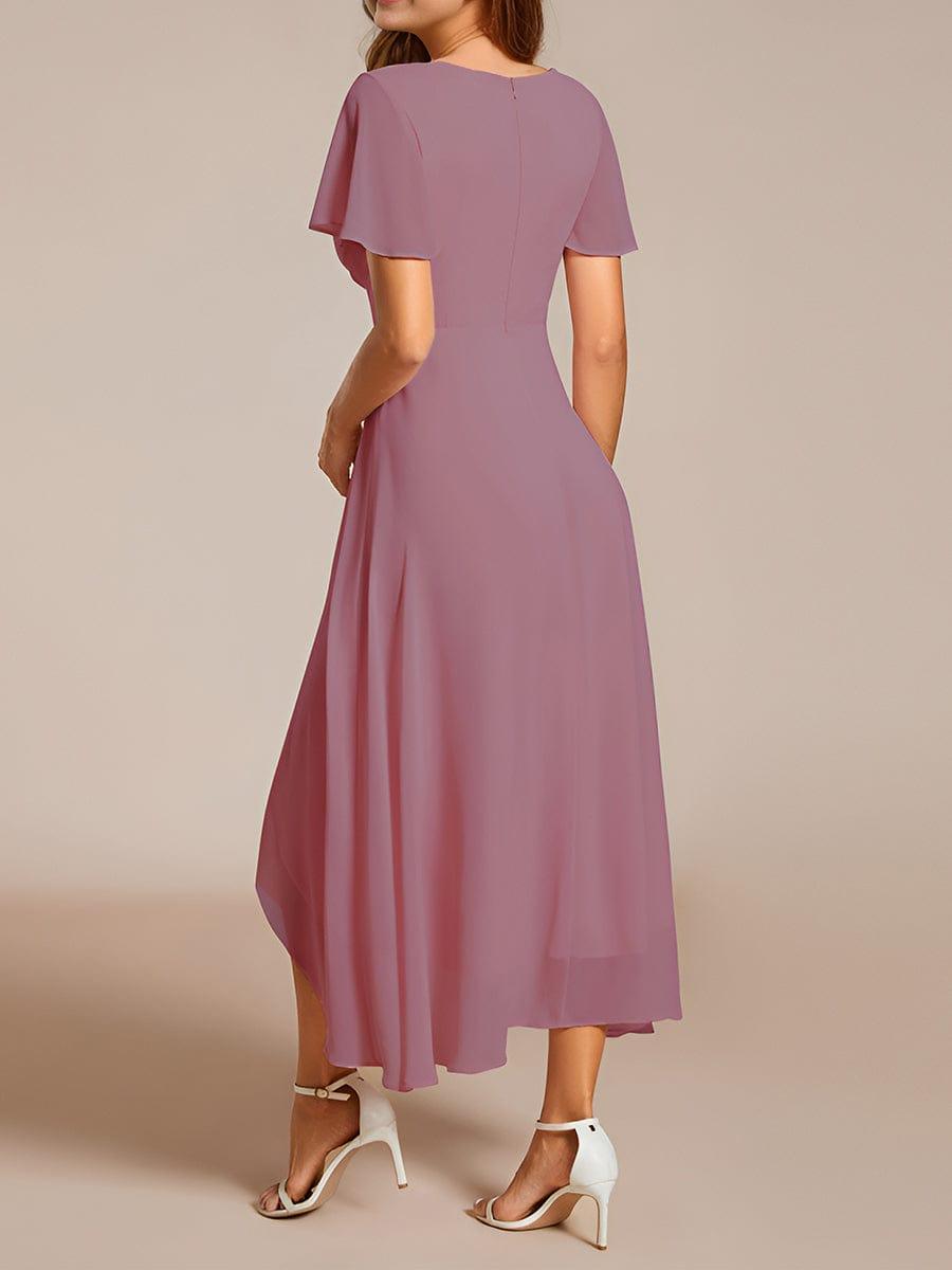 V-Neck Flutter Sleeve Chiffon High Low Midi Dress Wedding Guest