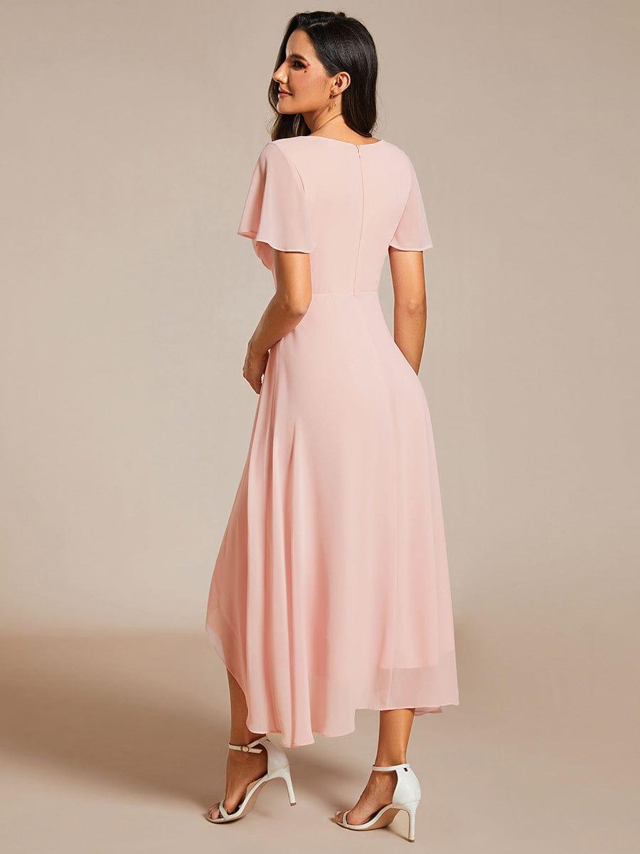 V-Neck Flutter Sleeve Chiffon High Low Midi Dress Wedding Guest 36