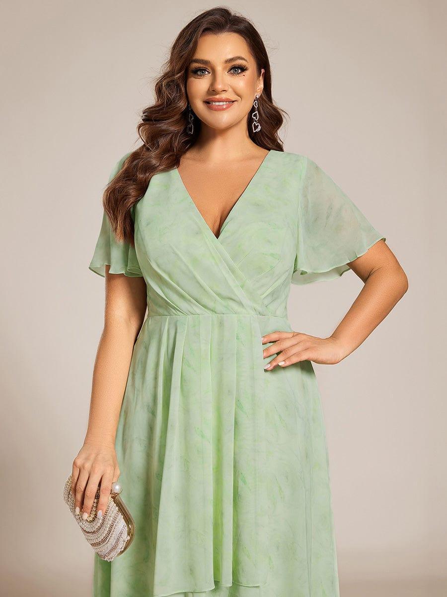 V-Neck Flutter Sleeve Chiffon High Low Midi Dress Wedding Guest