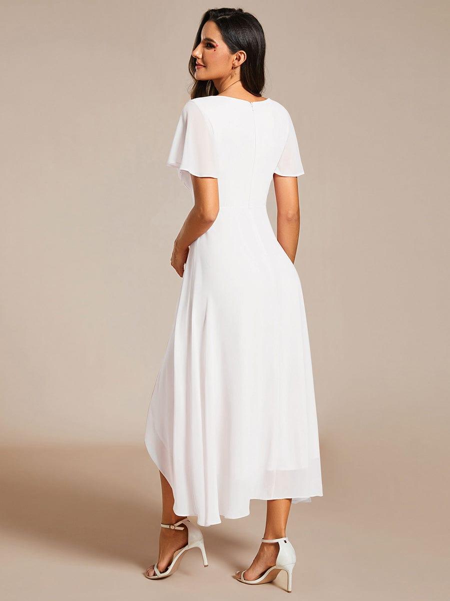 V-Neck Flutter Sleeve Chiffon High Low Midi Dress Wedding Guest