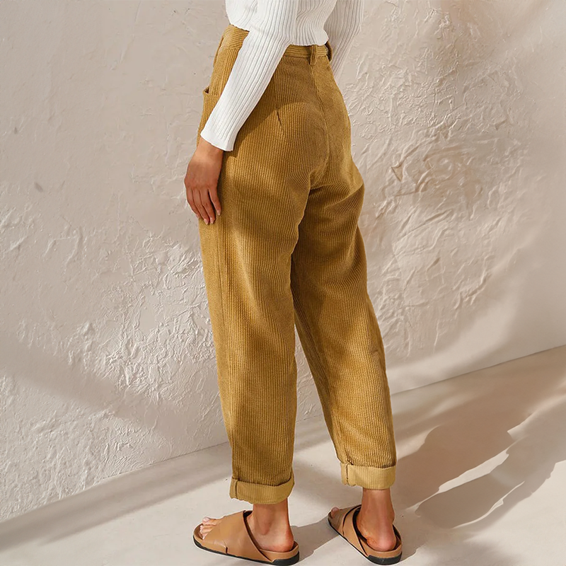 High Waist Pleated Corduroy Pants 7