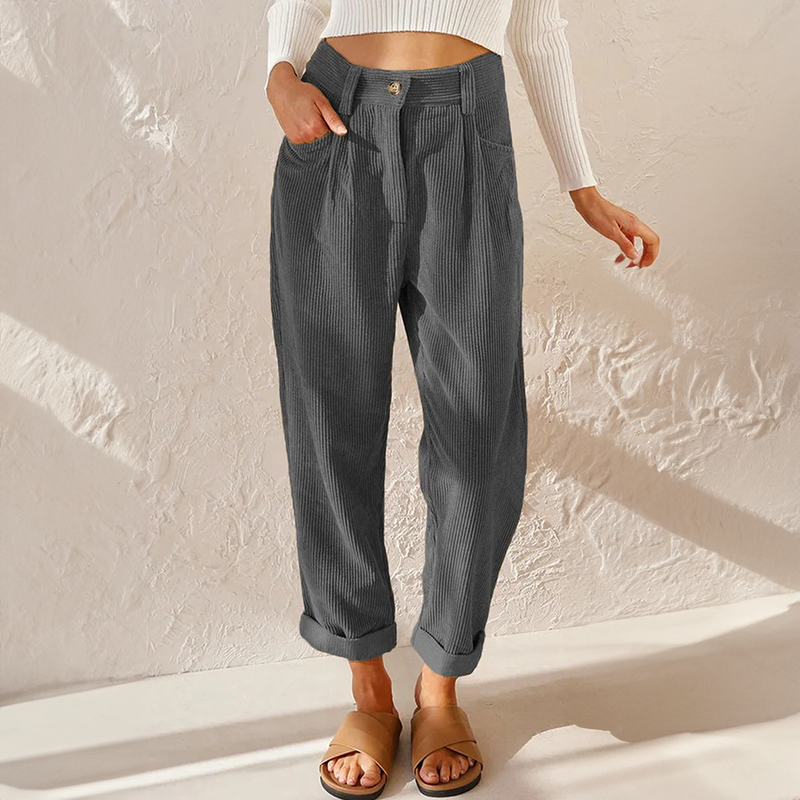 High Waist Pleated Corduroy Pants 4