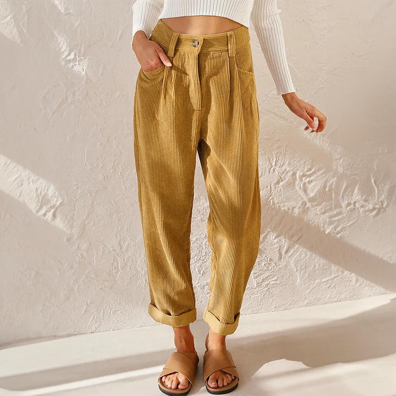 High Waist Pleated Corduroy Pants