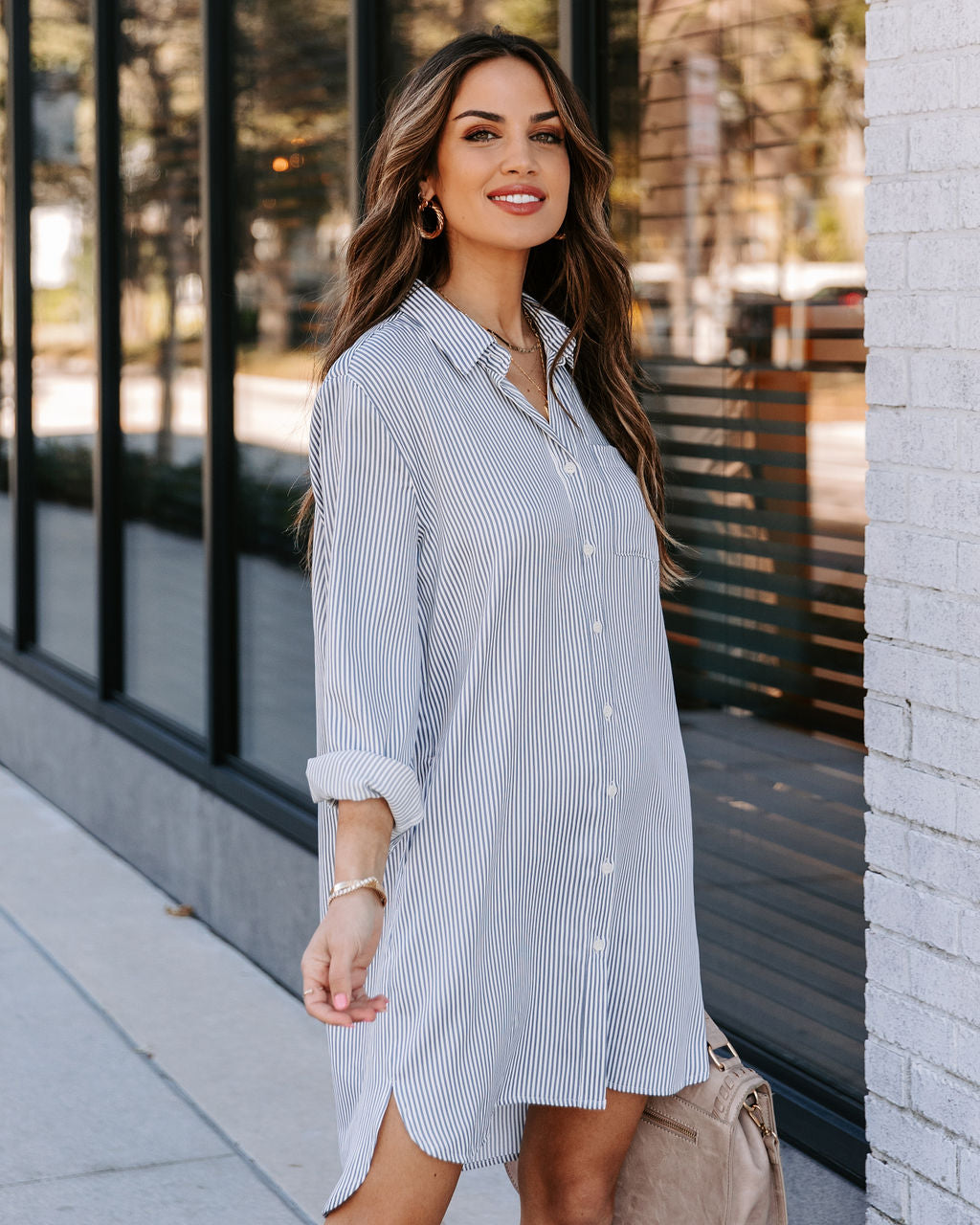 Nolita Pocketed Striped Button Down Shirt Dress