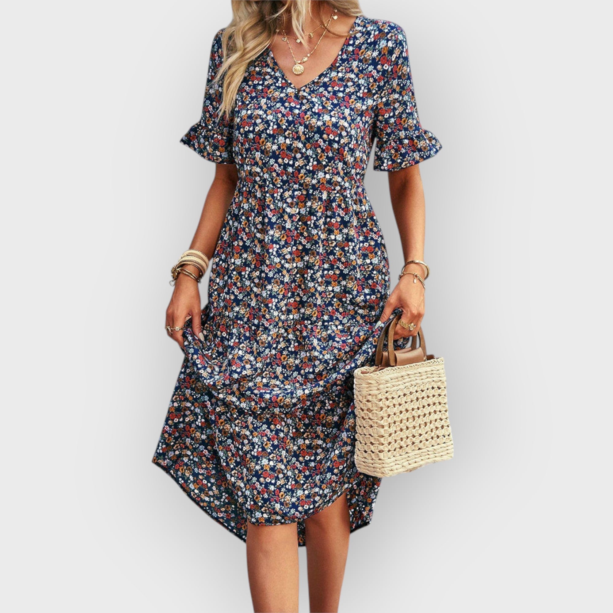 Amara | Floral Summer Midi Dress Blue
