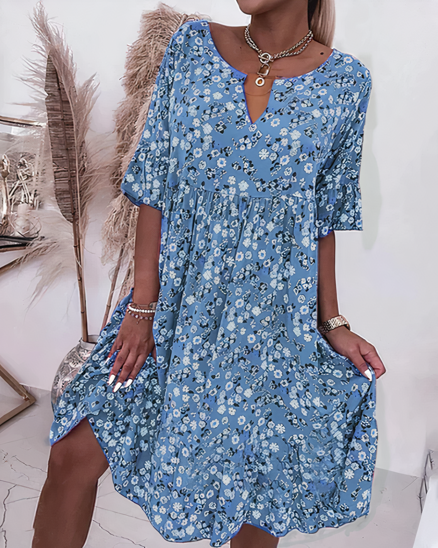 Floral Print V-Neck Flutter Sleeve Tiered Babydoll Mini Dress