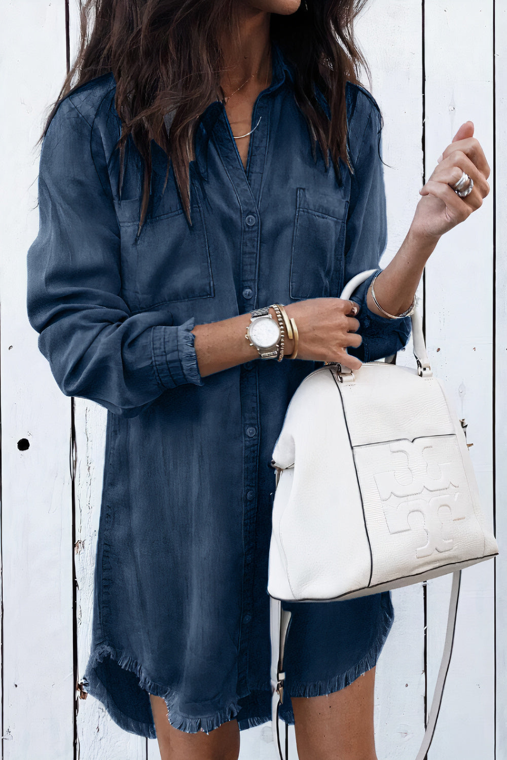 Denim Sleeveless Button Front Belted Shirt Midi Dress