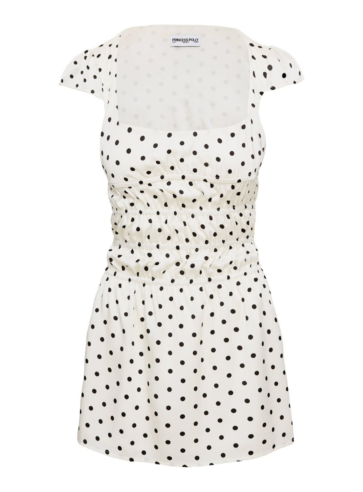 Polka Dot Square Neck Cap Sleeve Ruched Waist Mini Dress 5