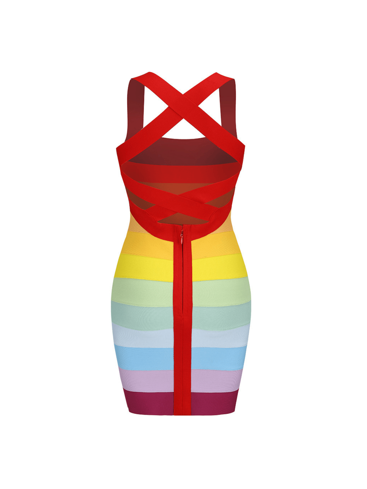Rainbow Stripe Wide Strap Sweetheart Bandage Bodycon Mini Dress