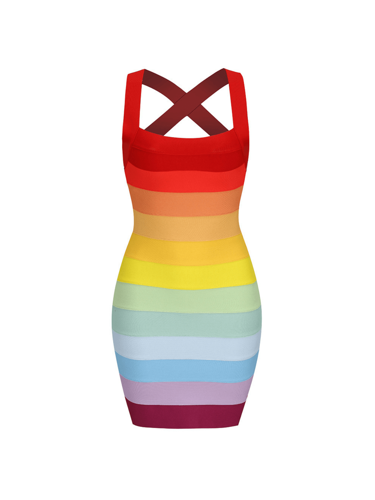 Rainbow Stripe Wide Strap Sweetheart Bandage Bodycon Mini Dress
