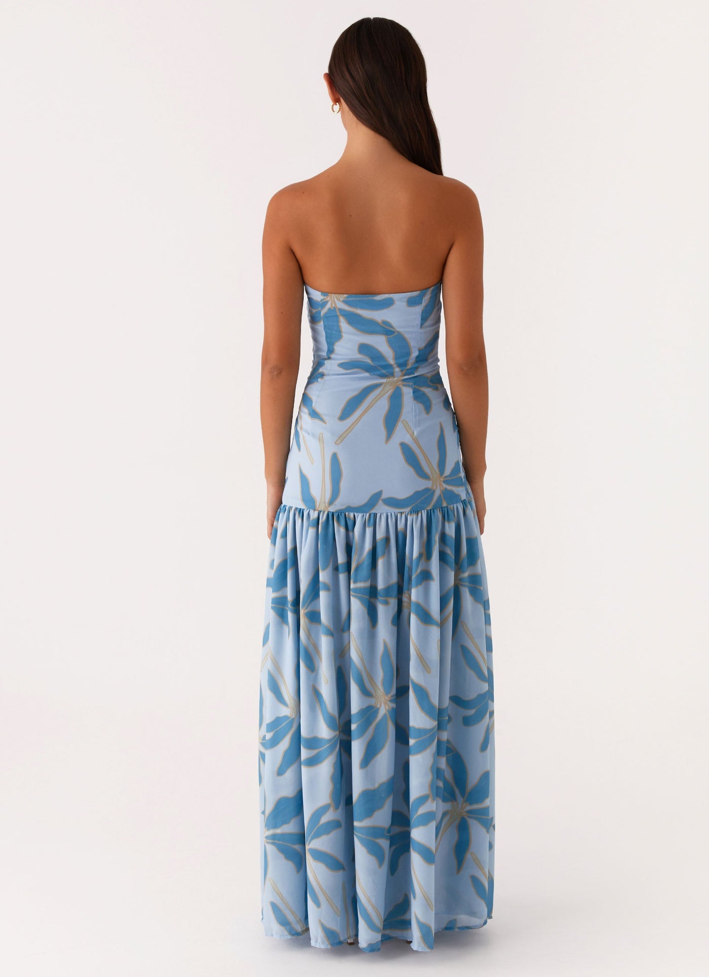 Floral Strapless High Split Chiffon Maxi Dress 4
