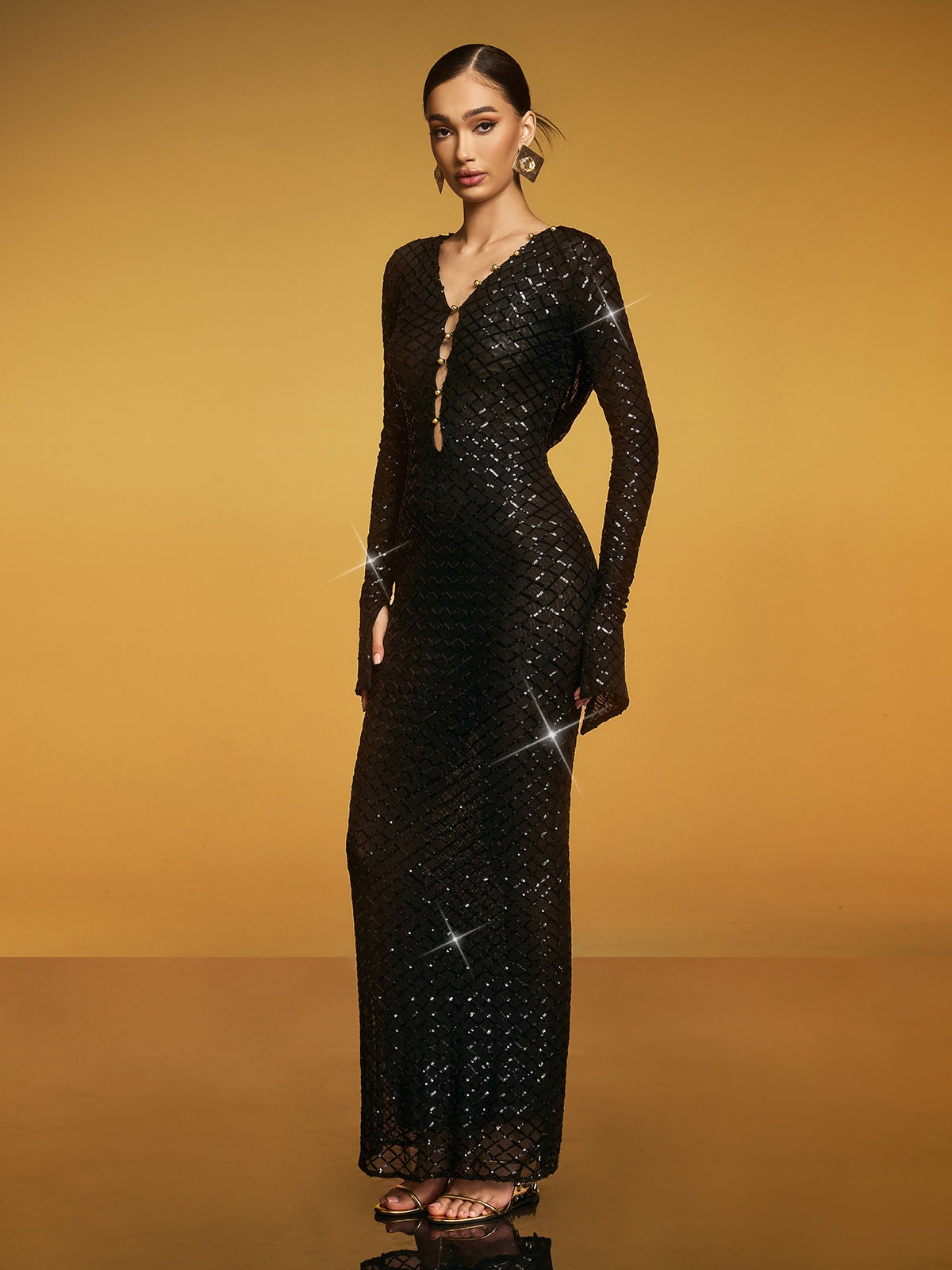 Hooded Cutout Sequin Maxi Dress - View 4