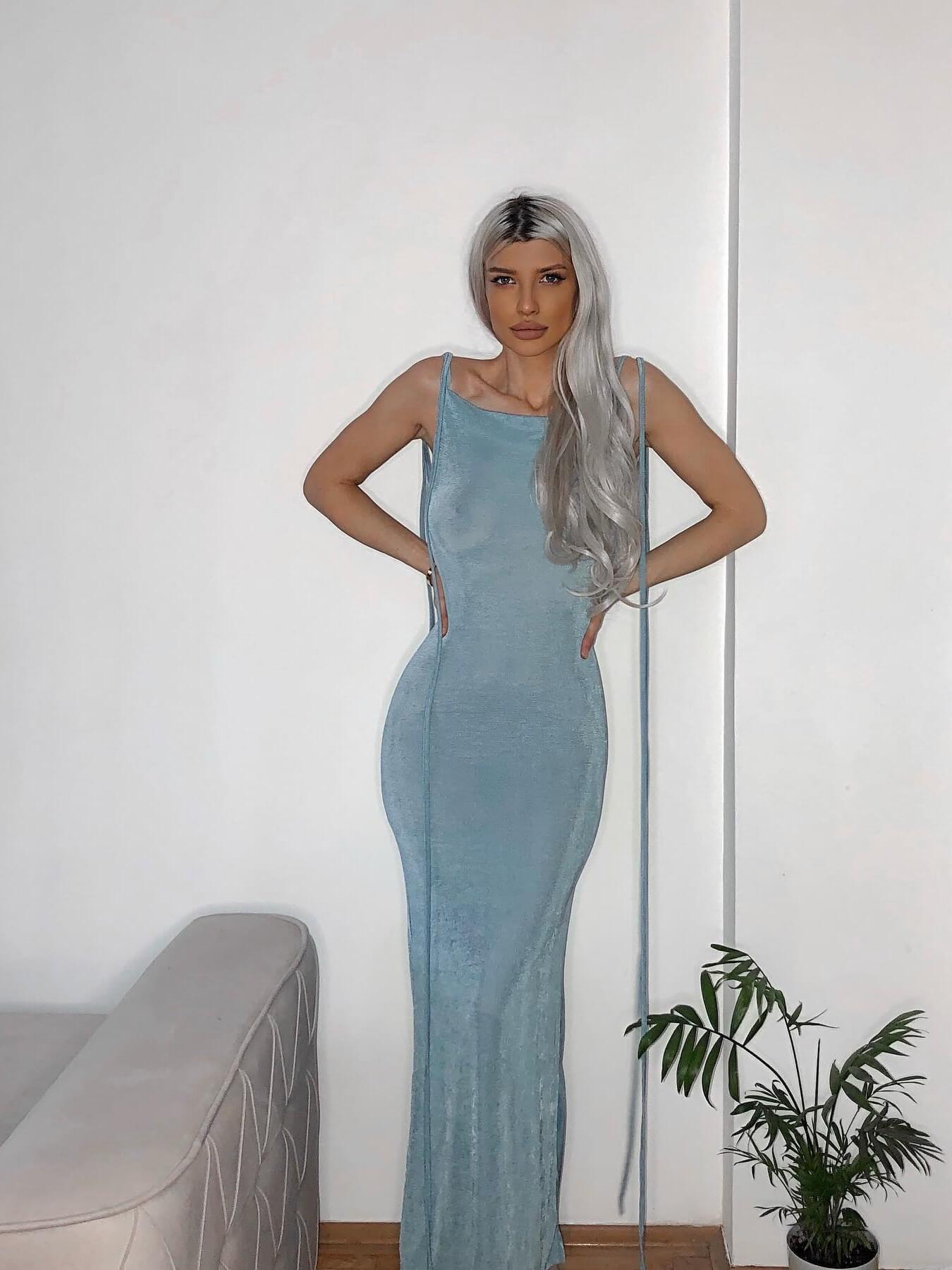 Egypt Backless Maxi Dress In Blue
