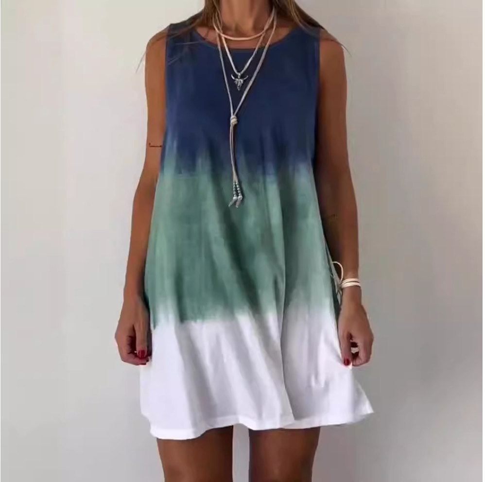 Josie - Gradient Tie Dye Print Mini Dress Blue