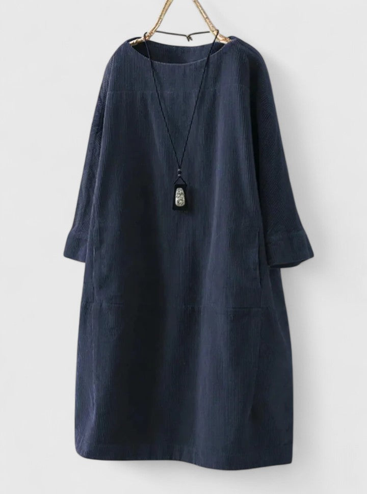 Corduroy Long Sleeve Pocket Shift Midi Dress 3