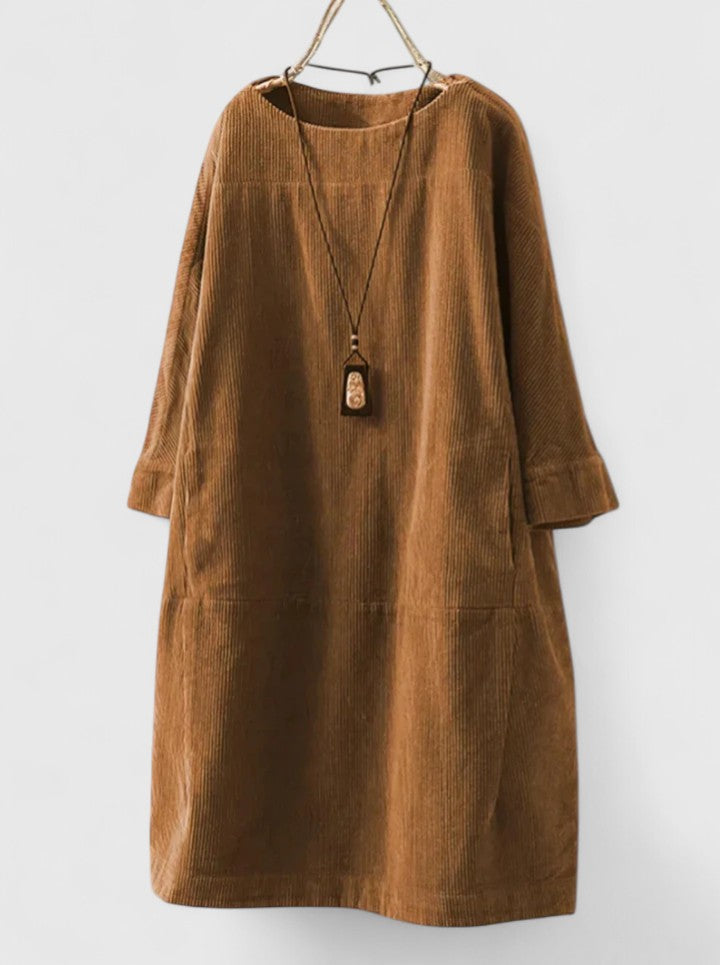 Corduroy Long Sleeve Pocket Shift Midi Dress 5