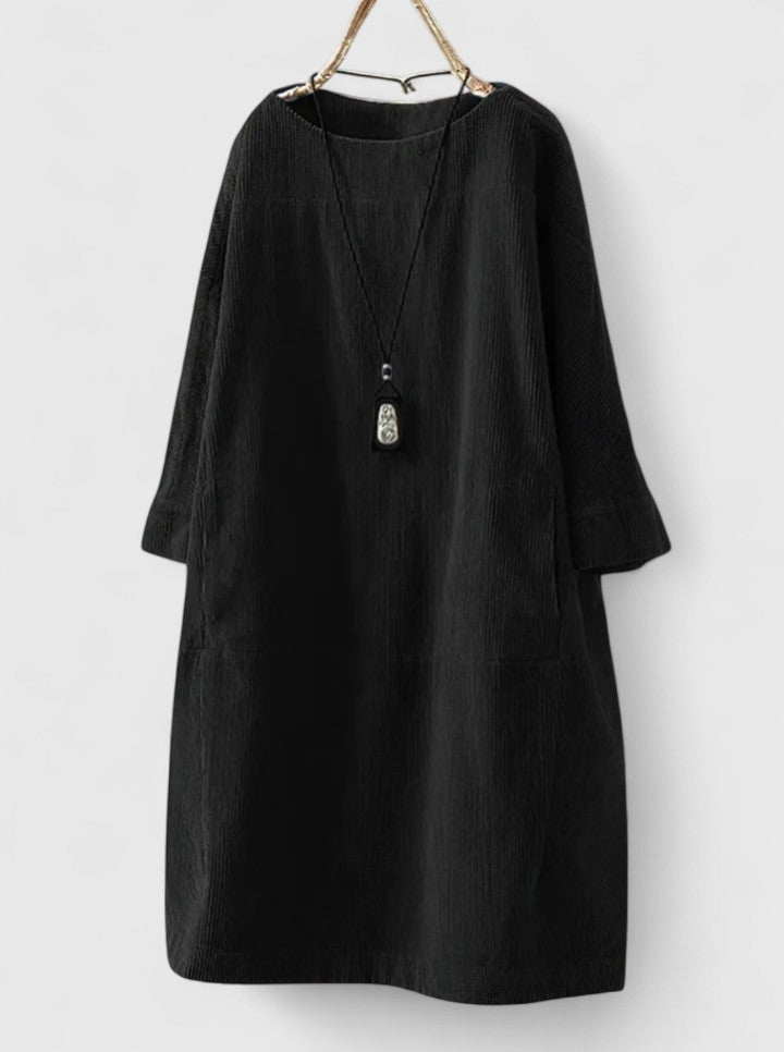 Corduroy Long Sleeve Pocket Shift Midi Dress 8