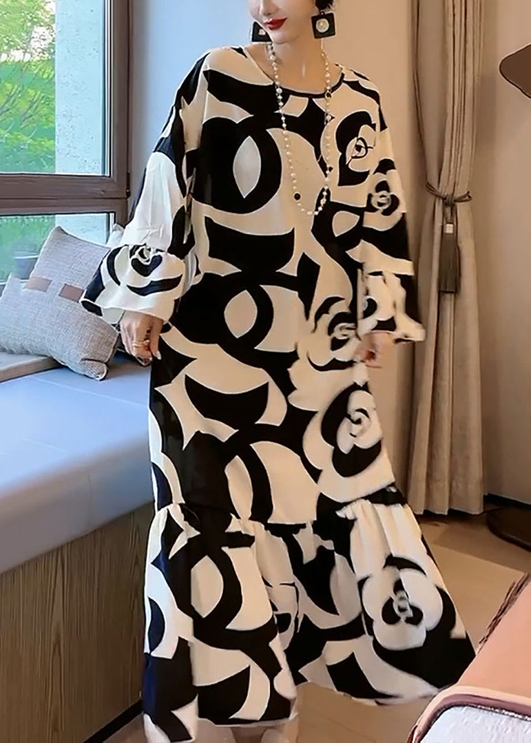 Floral Print Long Sleeve Tiered Satin Maxi Dress