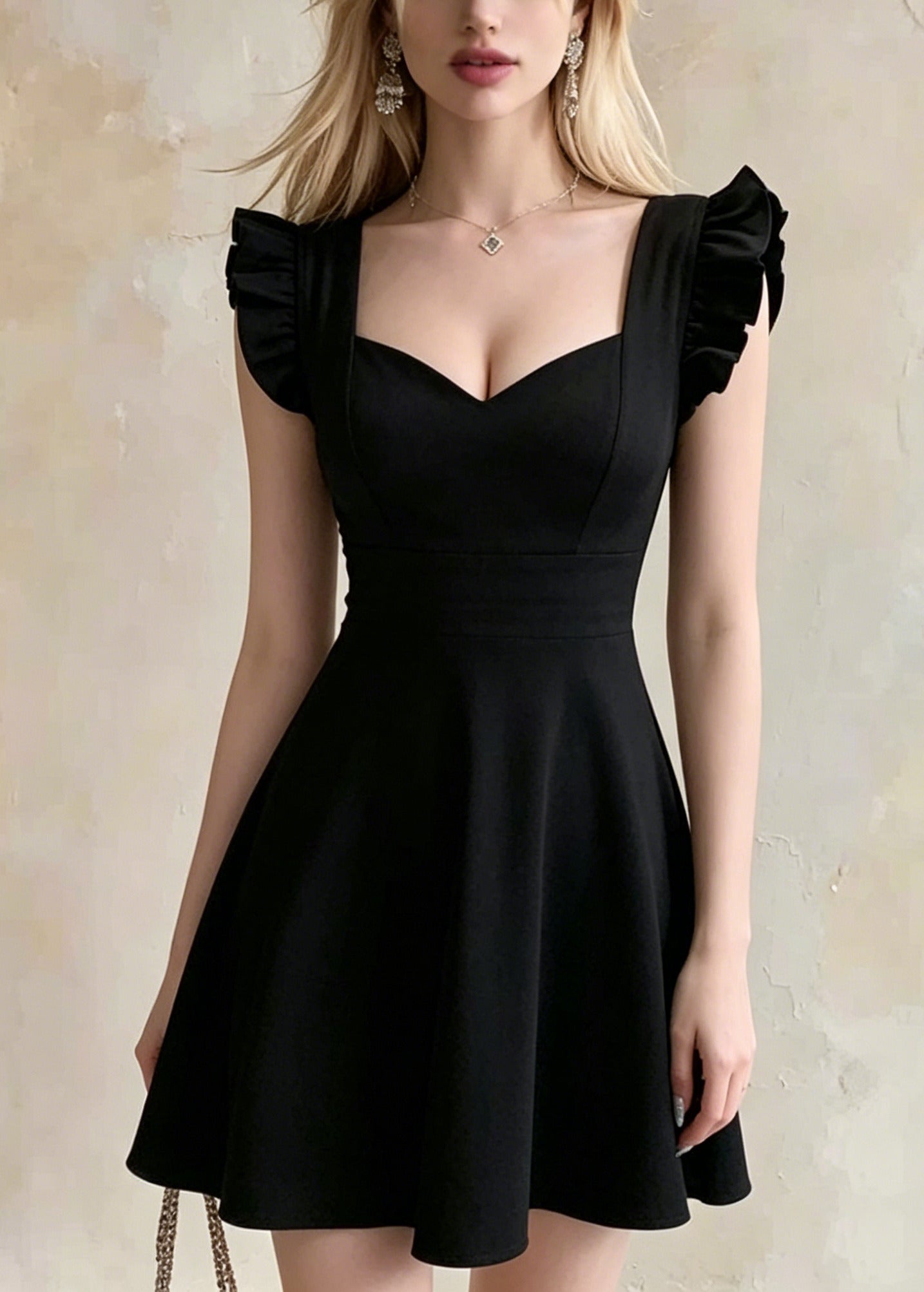 Sweetheart Bustier Ruffle Strap Panel Waist Fit and Flare A-Line Mini Dress