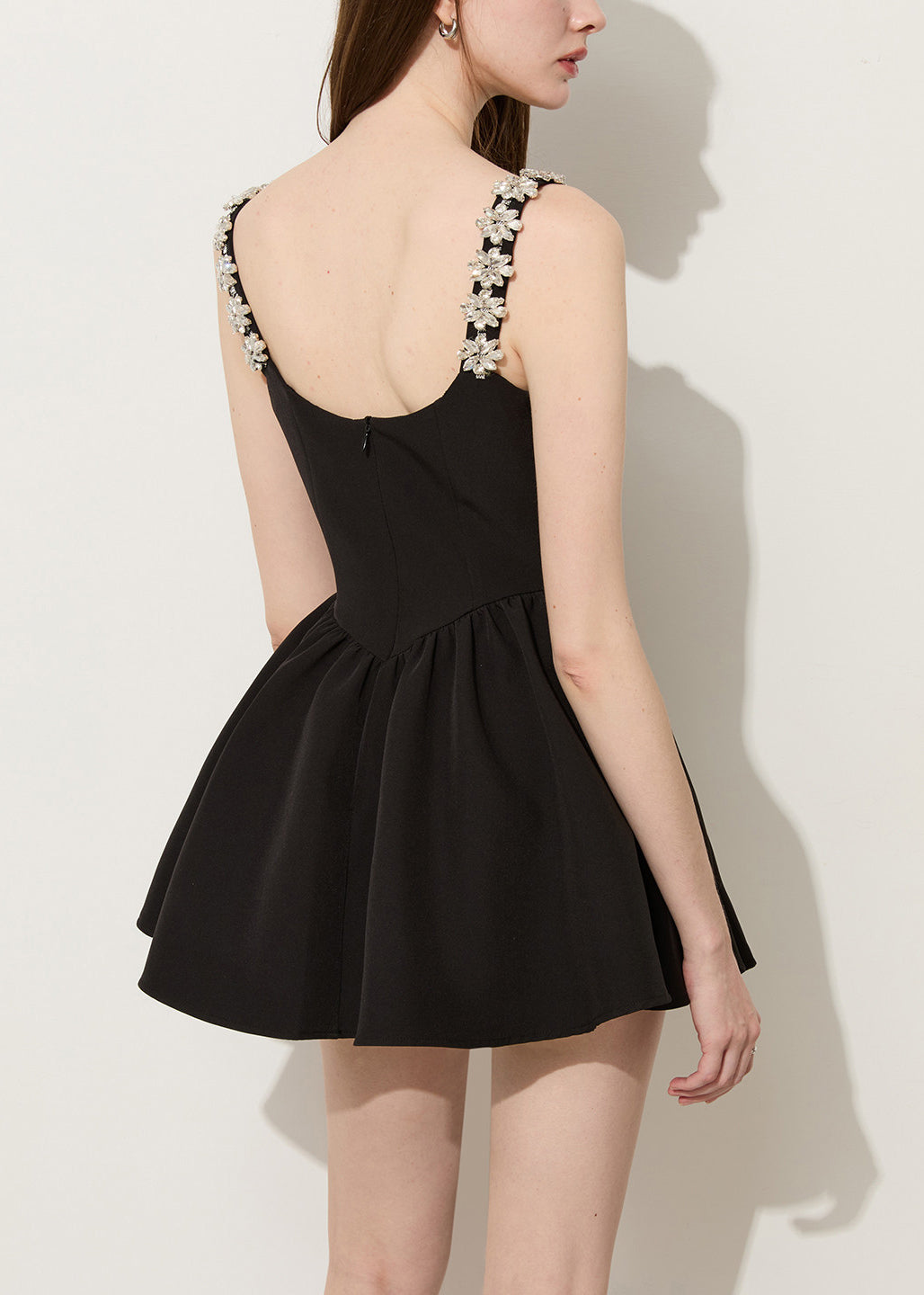U Neck Rhinestone Floral Mini Dress