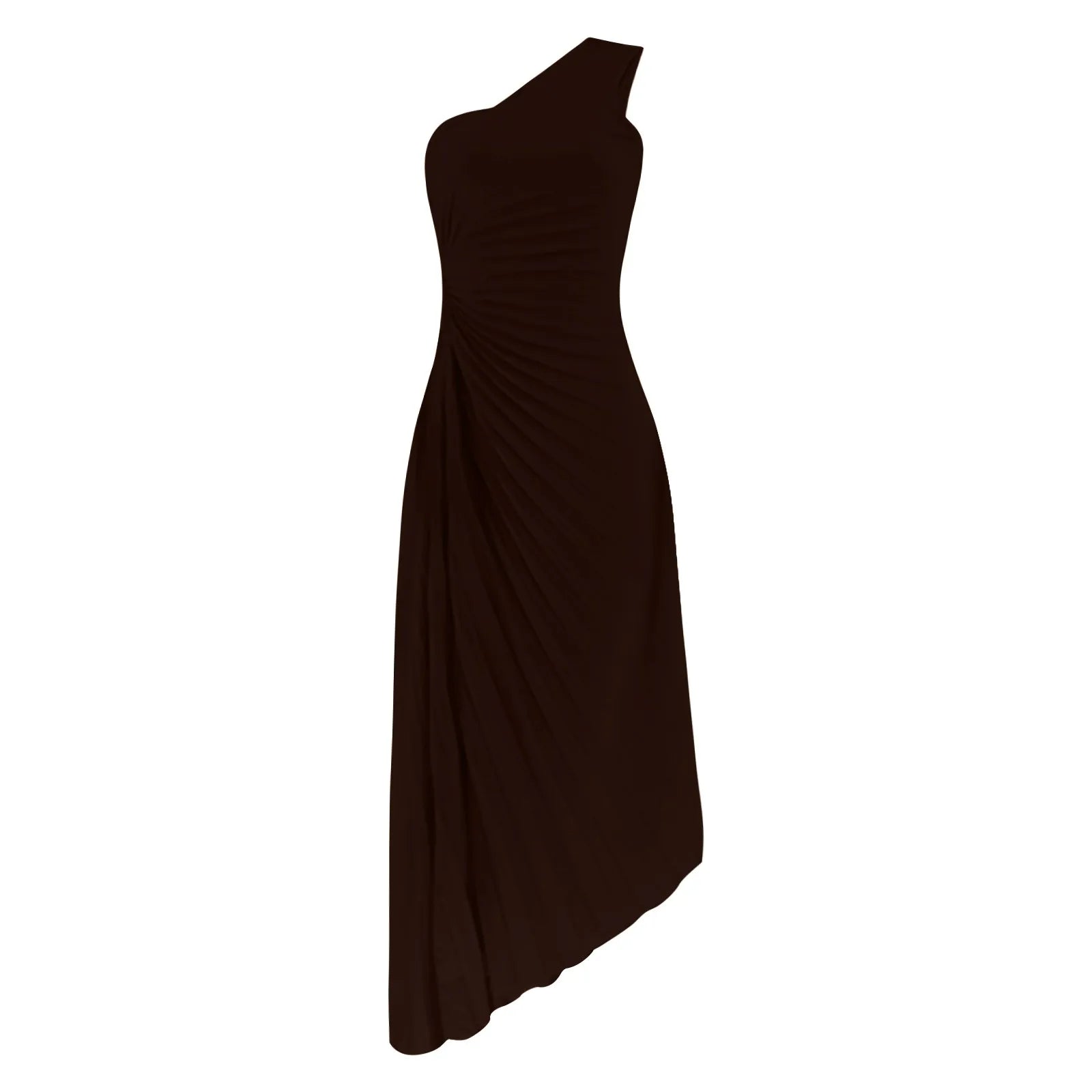 One Shoulder Pleated Cut Out High Split A-Line Maxi Dress