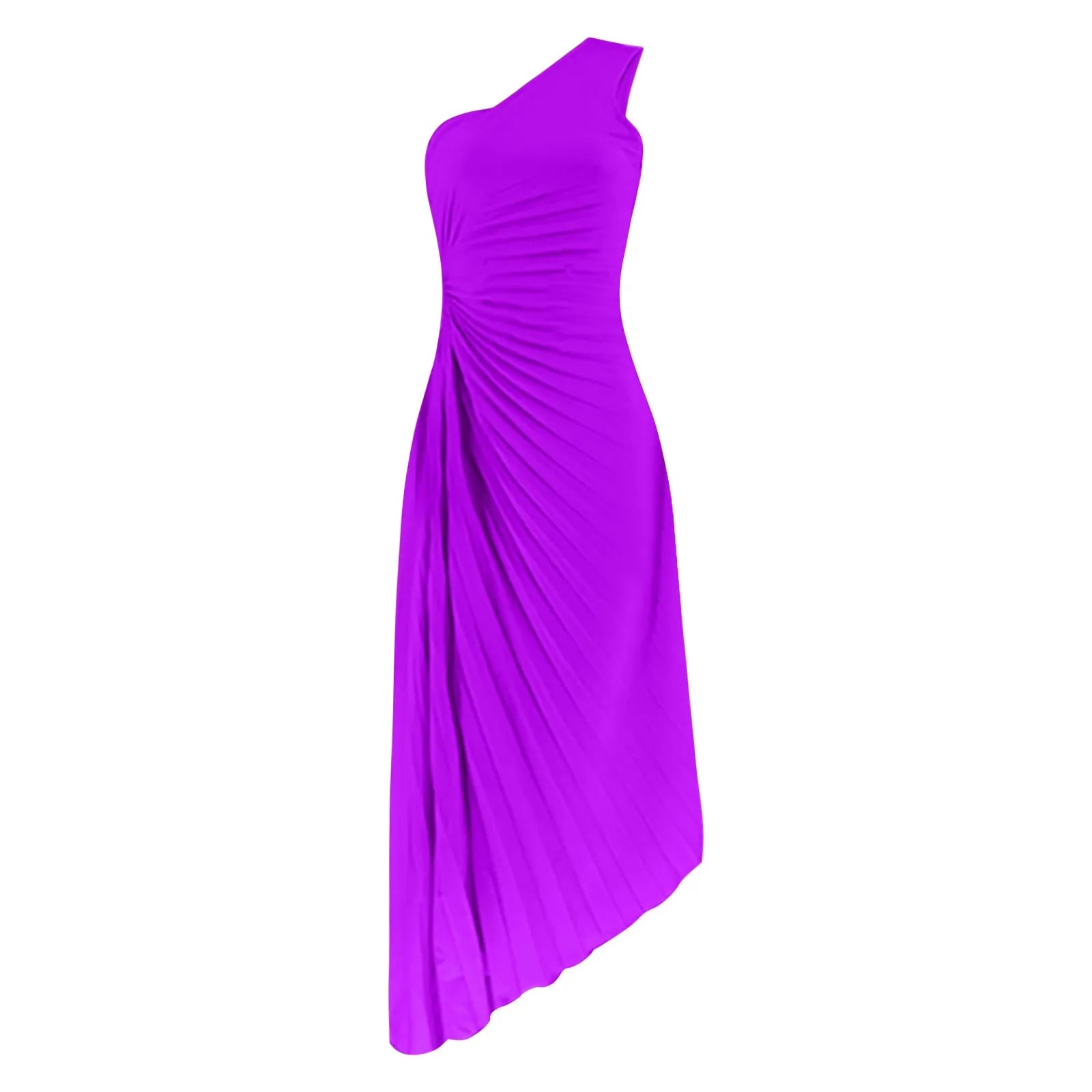 One Shoulder Pleated Cut Out High Split A-Line Maxi Dress
