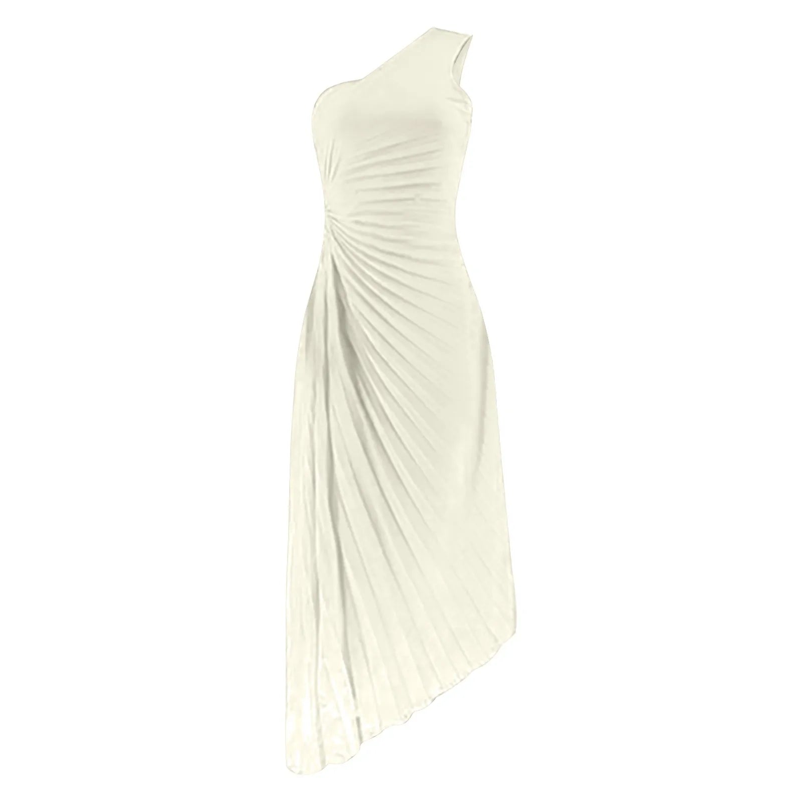 One Shoulder Pleated Cut Out High Split A-Line Maxi Dress