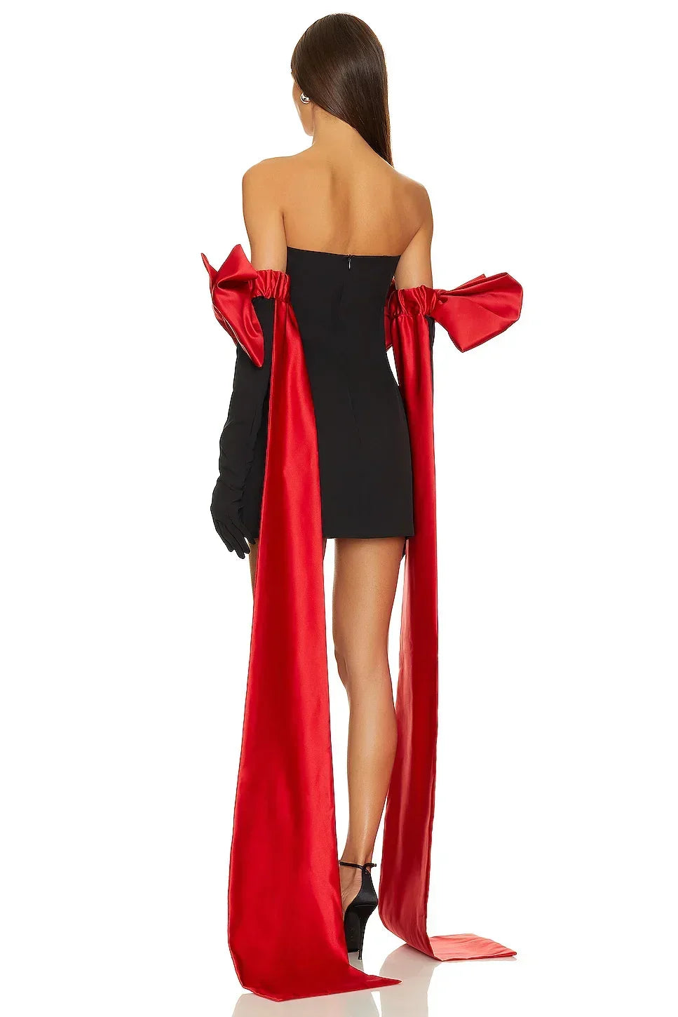 Strapless Oversized Bow Draped Sash Mini Party Dress with Gloves 3