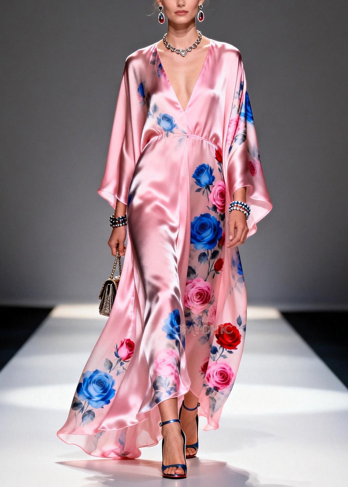 Silk Floral Oversized Midi Dress - View 5