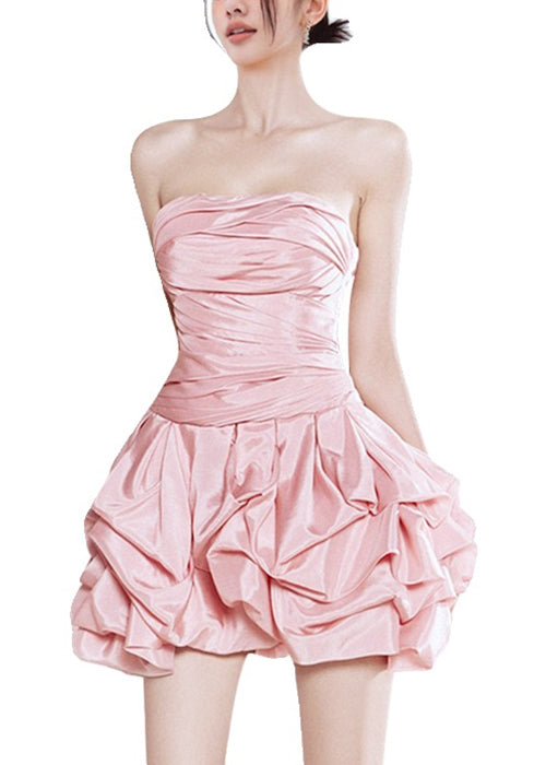 Strapless Ruched Bubble Skirt Fit and Flare Mini Dress