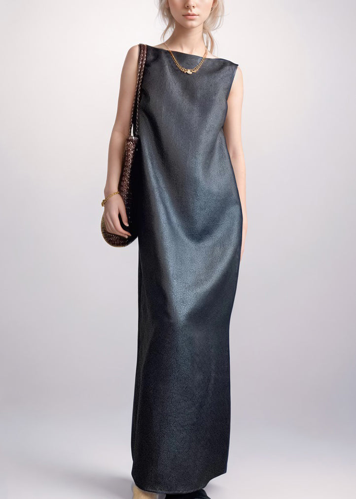 Sleeveless Boat Neck Column Straight Floor Length Maxi Dress