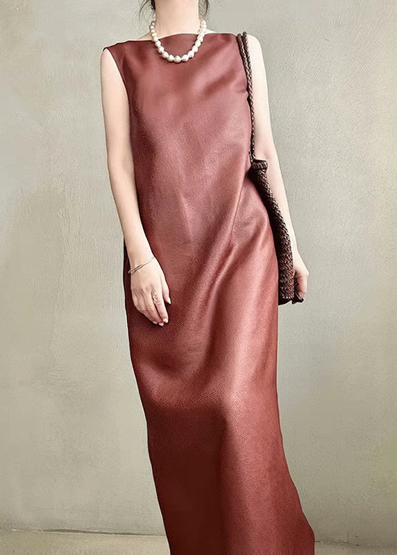 Sleeveless Boat Neck Column Straight Floor Length Maxi Dress